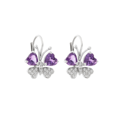 Náušnice z bílého zlata s ametysty a diamanty. Výška náušnice 1,50cm