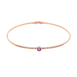 Náramek z růžového zlata s ametystem a diamanty