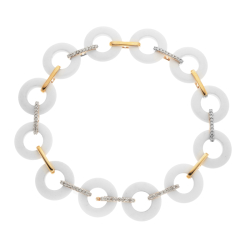 Náramek ze žlutého zlata s bílými acháty diamanty o délce 18,50cm
