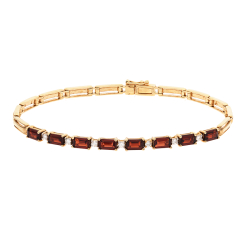Náramek ze žlutého zlata s granáty a diamanty o délce 18,00cm
