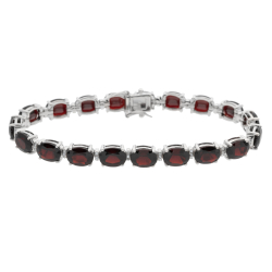 Náramek z bílého zlata s granáty a diamanty. Délka 18,3cm