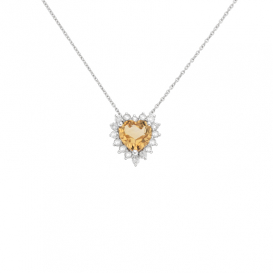detail Přívěsek z bílého zlata s citrínem a diamanty. Délka řetízku 45cm
