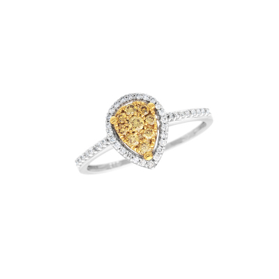 Prsten z bílého zlata s bílými a žlutými diamanty