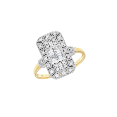 Prsten z bílého a žlutého zlata s diamanty