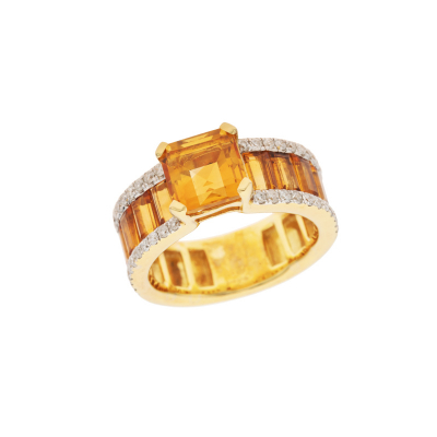 Prsten ze žlutého zlata s citríny a diamanty