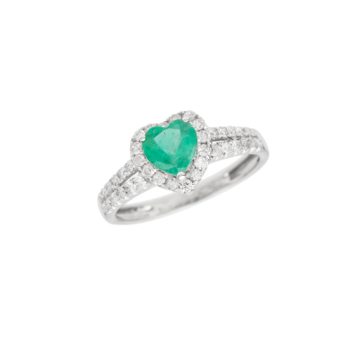 Prsten z bílého zlata se smaragdem ve tvaru srdce a s diamanty