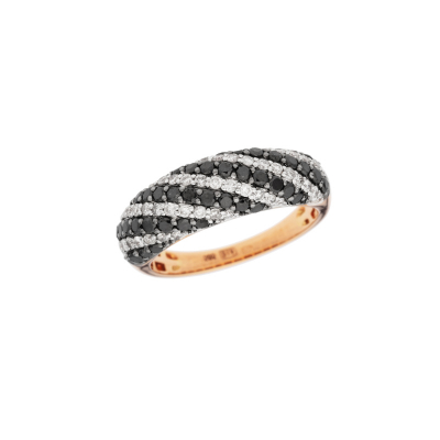 Prsten z růžového zlata s černými a bílými diamanty