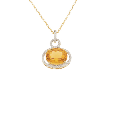 Přívěsek ze žlutého zlata s citrínem a diamanty, délka 42-45cm