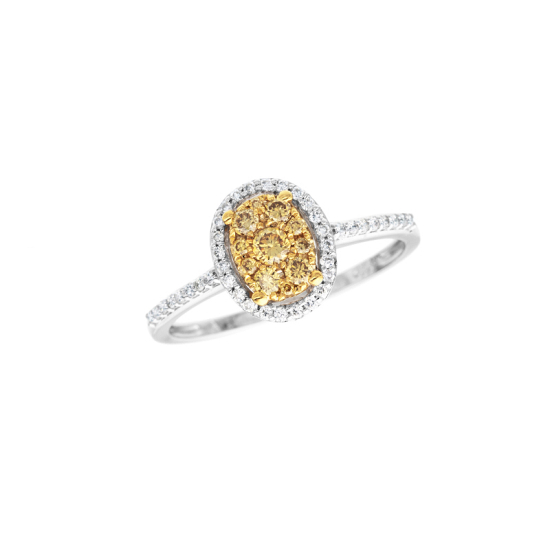 detail Prsten z bílého zlata s bílými a žlutými diamanty