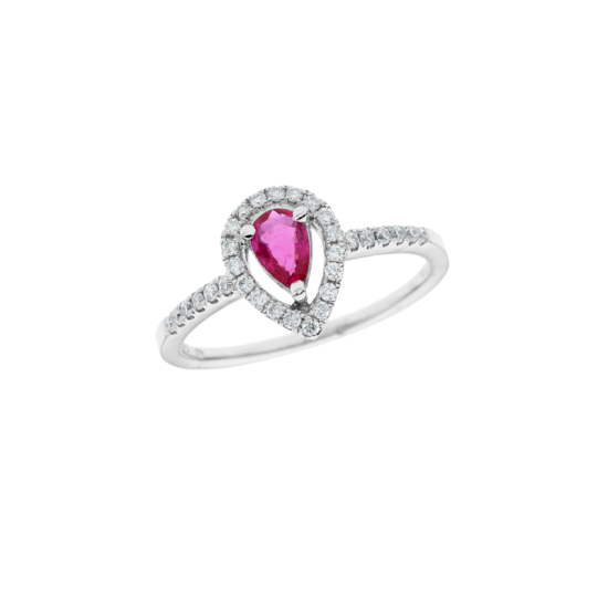 detail Prsten z bílého zlata s rubínem a diamanty