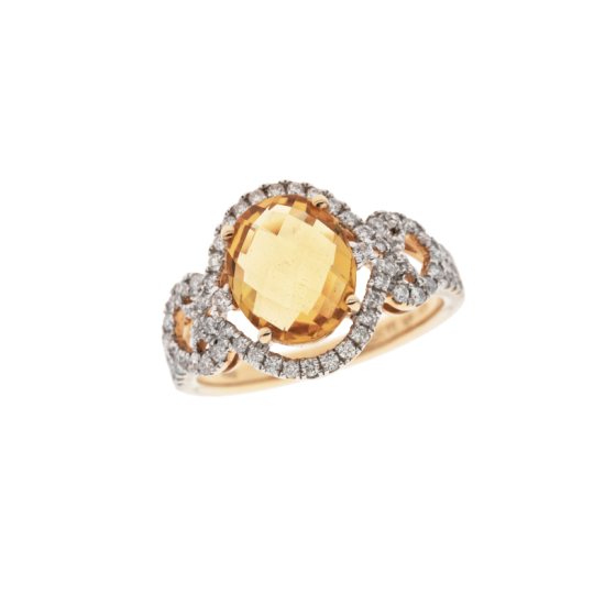 detail Prsten ze žlutého zlata s citrínem a diamanty