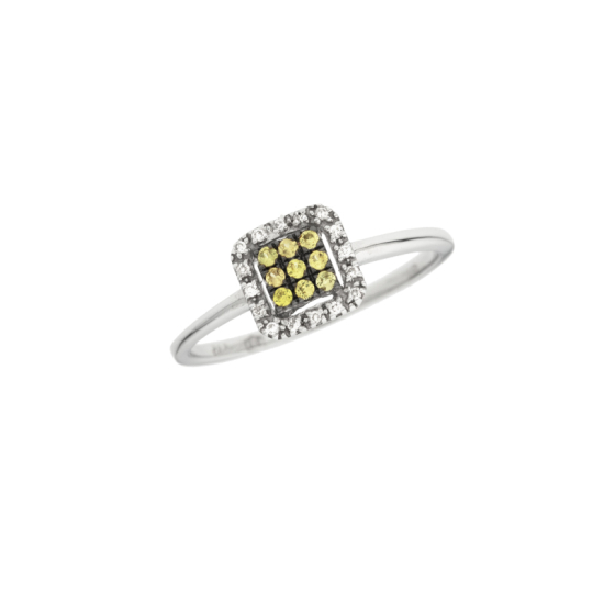 detail Prsten z bílého zlata se žlutými safíry a diamanty