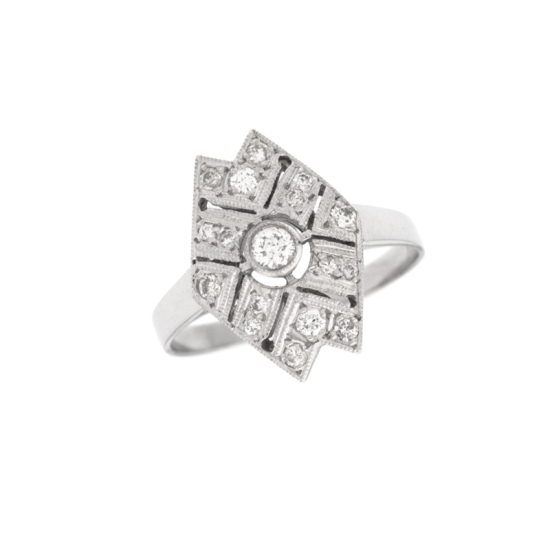 detail Prsten z bílého zlata ve stylu art deco s diamanty