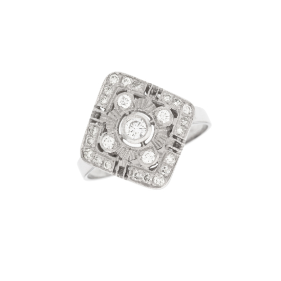 detail Prsten z bílého zlata ve stylu art deco s diamanty