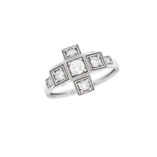 detail Prsten z bílého zlata ve stylu art deco s diamanty