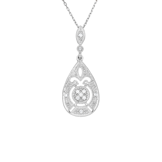 detail Přívěsek z bílého zlata ve stylu art deco s diamanty. Délka řetízku 44cm