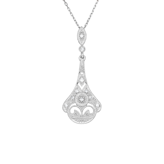 detail Přívěsek z bílého zlata ve stylu art deco s diamanty. Délka řetízku 45cm