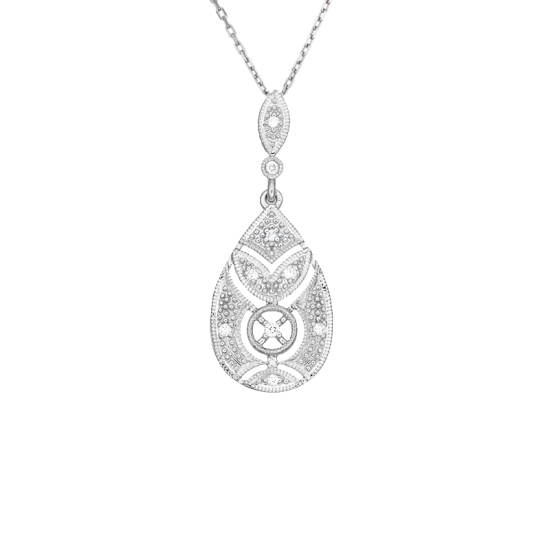 detail Přívěsek z bílého zlata ve stylu art deco s diamanty. Délka řetízku 45cm