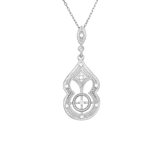 detail Přívěsek z bílého zlata ve stylu art deco s diamanty. Délka řetízku 45cm