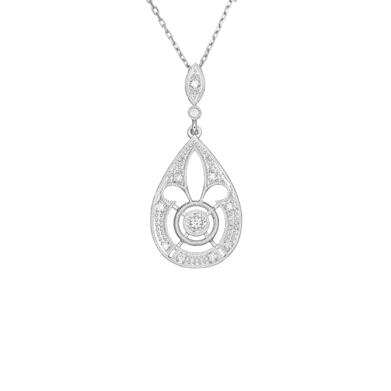 detail Přívěsek z bílého zlata ve stylu art deco s diamanty. Délka řetízku 45cm