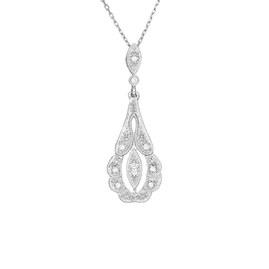 detail Přívěsek z bílého zlata ve stylu art deco s diamanty. Délka řetízku 45cm