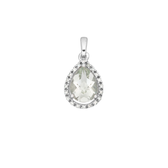 detail Přívěsek z bílého zlata se zeleným ametystem a diamanty