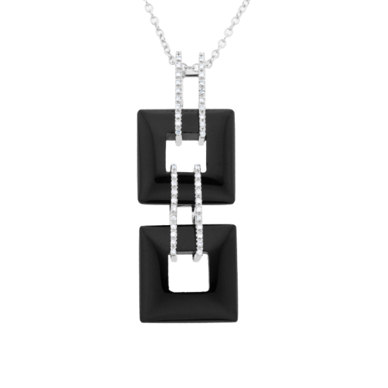 detail Přívěsek z bílého zlata s onyxem a diamanty. Řetízek o délce 44,5cm