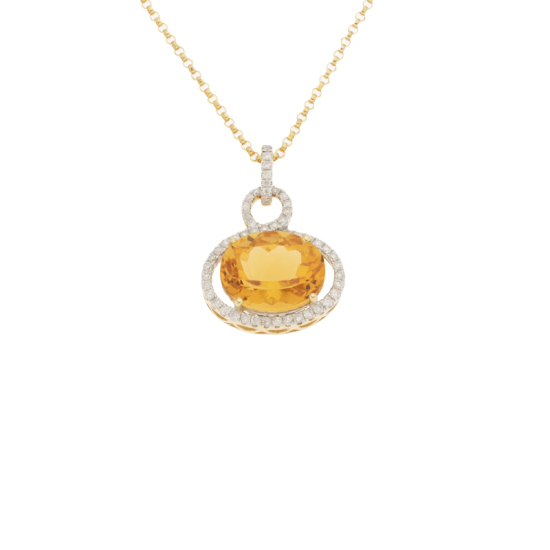 detail Přívěsek ze žlutého zlata s citrínem a diamanty, délka 42-45cm
