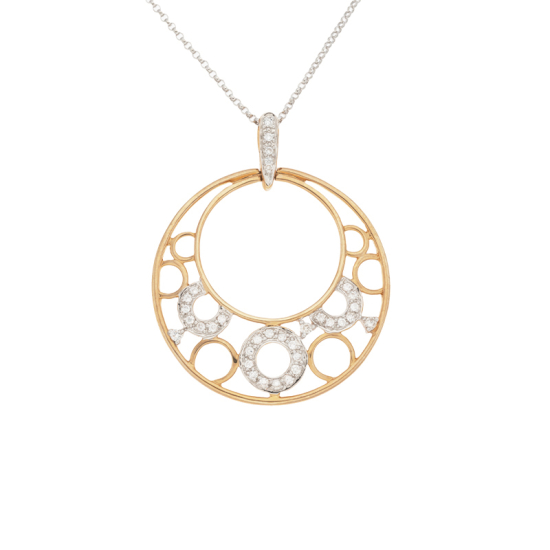 detail Přívěsek ze žlutého zlata s diamanty, řetízek bílé zlato, délka 44,5cm