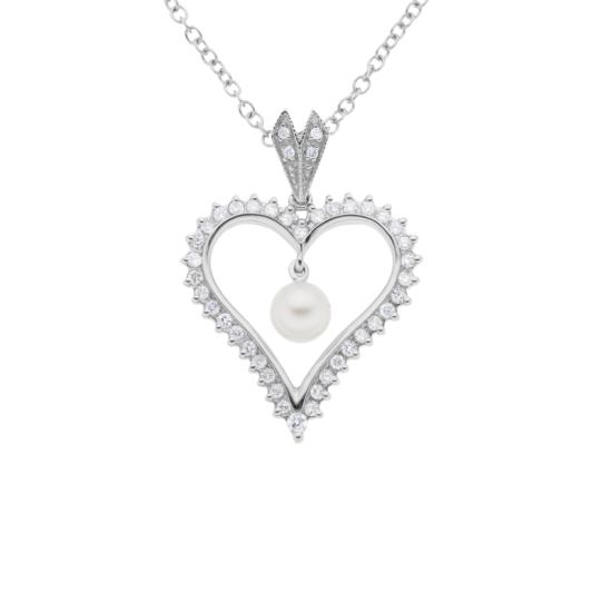 detail Přívěsek z bílého zlata s perlou a diamanty, délka 45m