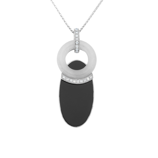 detail Přívěsek z bílého zlata s onyxem, achátem a diamanty, délka 40,5-45cm