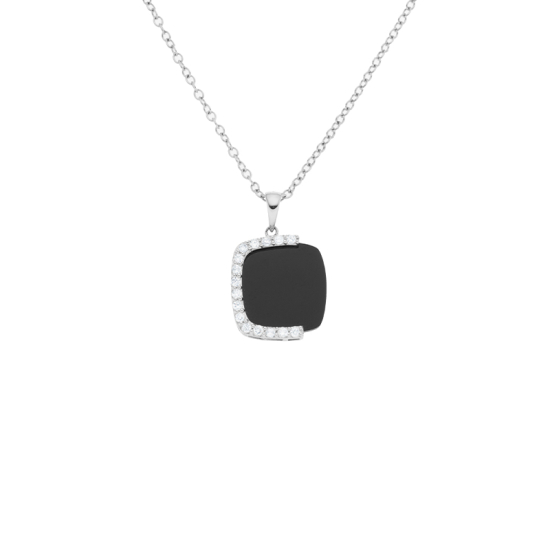 detail Přívěsek z bílého zlata s onyxem a diamanty. Délka 44,5cm