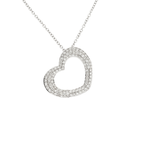 detail Přívěsek z bílého zlata ve tvaru srdce s diamanty. Délka řetízku 44cm