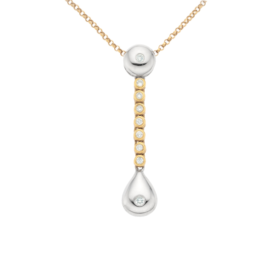 detail Přívěsek ze žlutého zlata, zdobený i bílým a diamanty na řetízku o délce 46cm