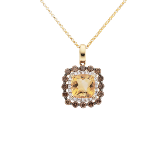 detail Přívěsek ze žlutého zlata s citrínem a berevnými diamanty.Délka řetízku 45cm