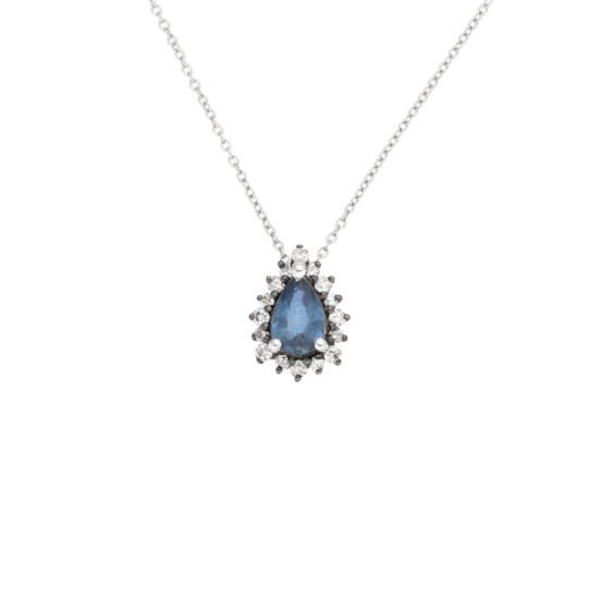 detail Přívěsek z bílého zlata se safírem a diamanty na řetízku o délce 44cm