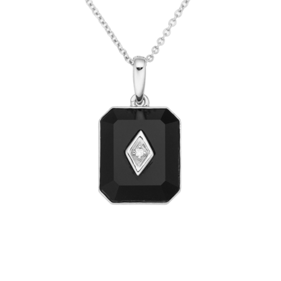 detail Přívěsek z bílého zlata s diamantem a onyxem. Délka řetízku 42 - 45cm