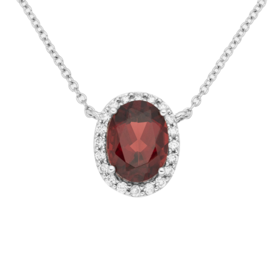 detail Přívěsek z bílého zlata s diamanty a granátem na řetízku o délce 42 - 45cm