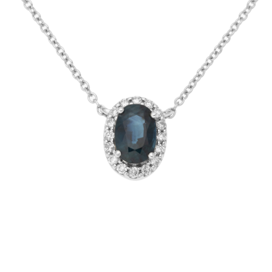 detail Přívěsek z bílého zlata s diamanty a safírem na řetízku o délce 42 - 45cm