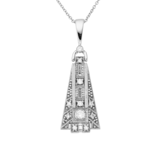 detail Přívěsek z bílého zlata s diamanty na řetízku o délce 42 - 45cm. Styl art deco