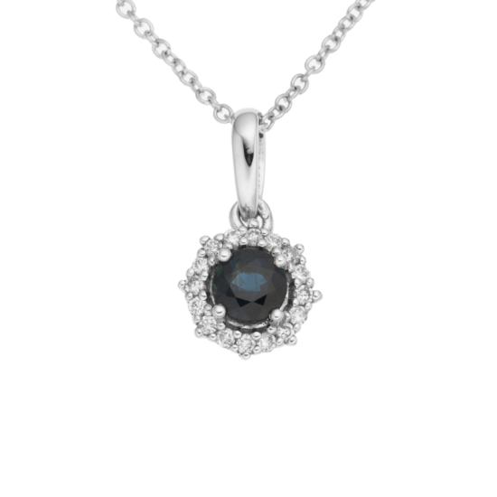 detail Přívěsek z bílého zlata s diamanty a safírem na řetízku o délce 42 - 45cm