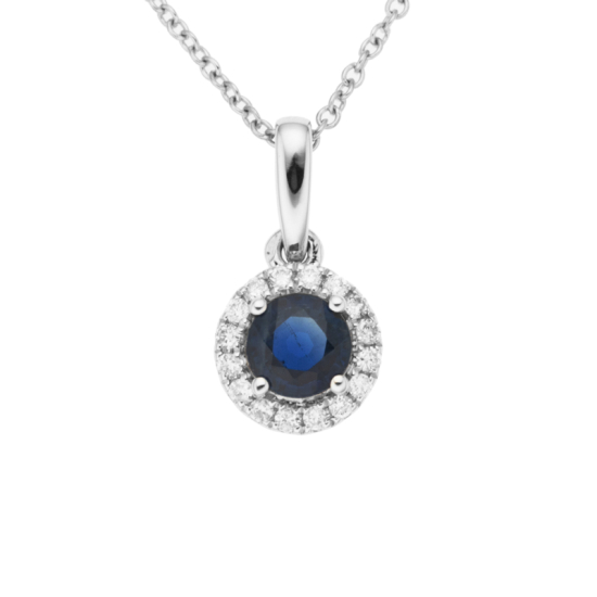 detail Přívěsek z bílého zlata s diamanty a safírem na řetízku o délce 42 - 45cm