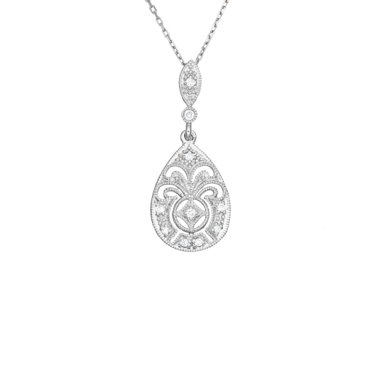 detail Přívěsek z bílého zlata s diamanty na řetízku o délce 42-45cm. Styl art deco