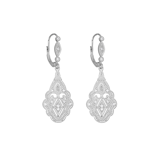 detail Náušnice z bílého zlata ve stylu art deco s diamanty. Celková délka 4,10cm