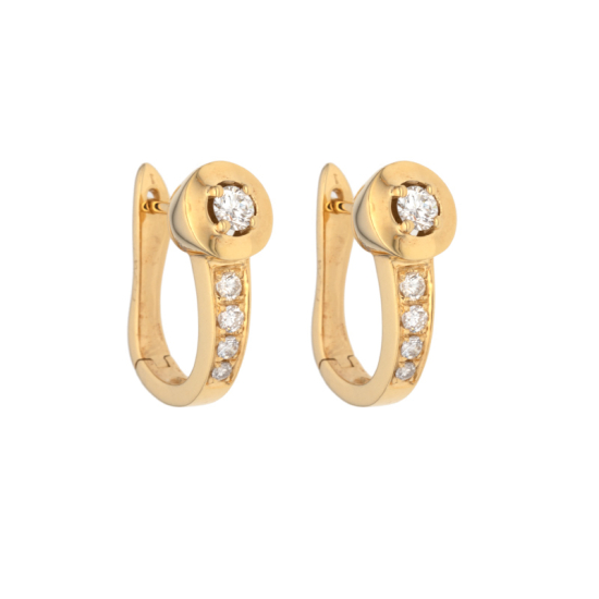 detail Náušnice ze žlutého zlata s diamanty. Celková výška 1,90cm