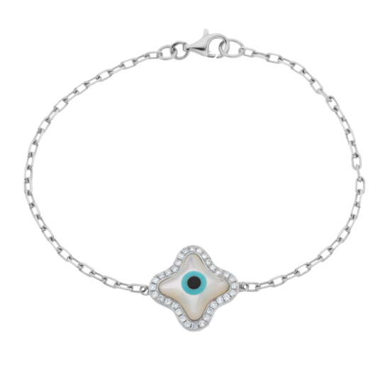 detail Náramek z bílého zlata s perletí, tyrkysem, onyxem a diamanty. Délka 18cm