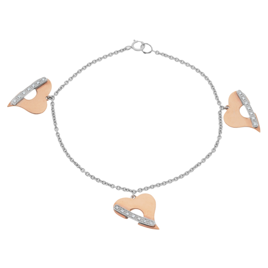 detail Náramek z bílého zlata s diamanty a zdobením z růžového zlata. Délka 18cm