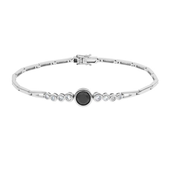 detail Náramek z bílého zlata s černým a bílými diamanty o délce 18,50cm