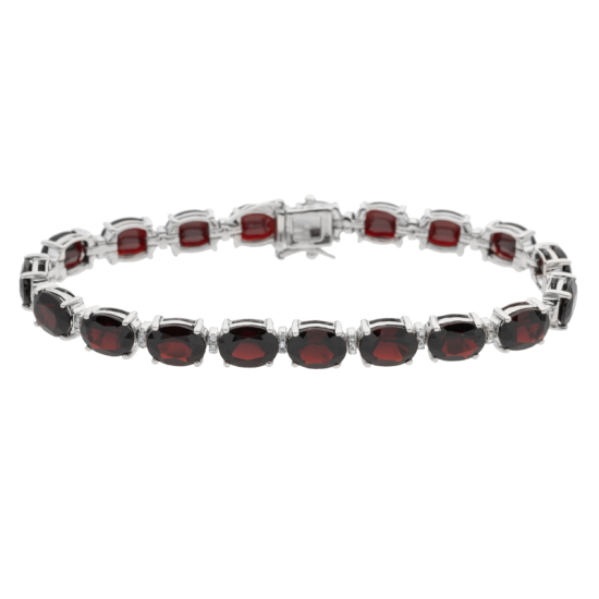 detail Náramek z bílého zlata s granáty a diamanty. Délka 18,3cm