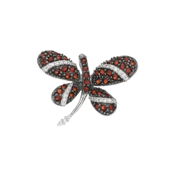 detail Brož z bílého zlata s granáty a diamanty s možností zavěsit na řetízek